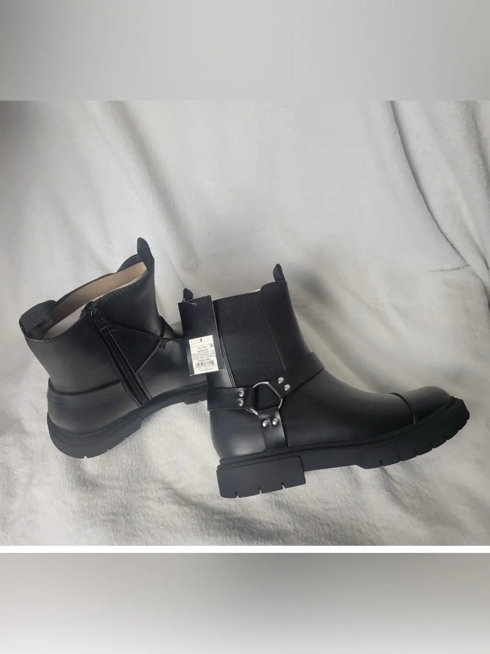 NWT-Kids1 Black Crosby Harness Moto Ankle boots, silver hardware Coachella style